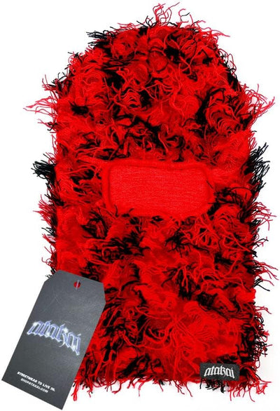 Red And Black Distressed Balaclava Face Mask Clothing - RepKings